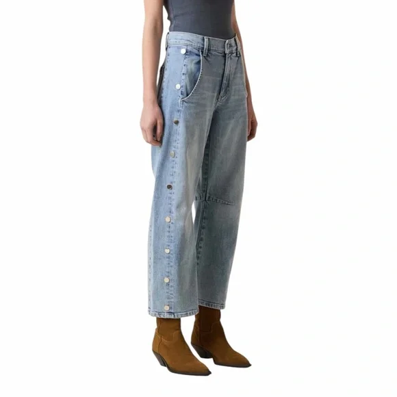 Le Jean Studded Frankie Barrel Jeans in Blue Haven Size 26 High Rise - Picture 2 of 11